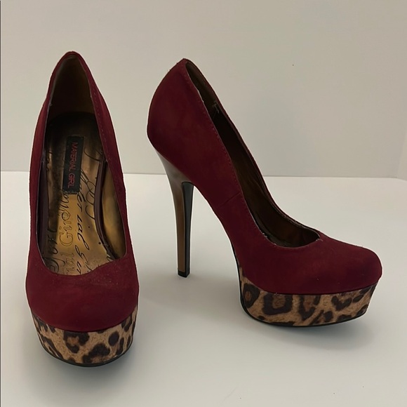 Material Girl Shoes - Material Girl Suede Muse Burgundy Platform High Heels with Animal Print Size 7 1